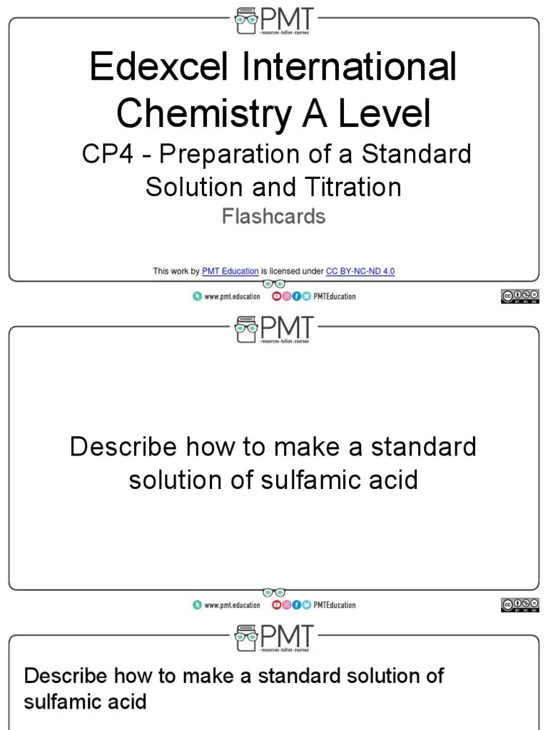 Flashcards CP4 Preparation of A Standard Solution and Titration Edexcel IAL Chemistry A