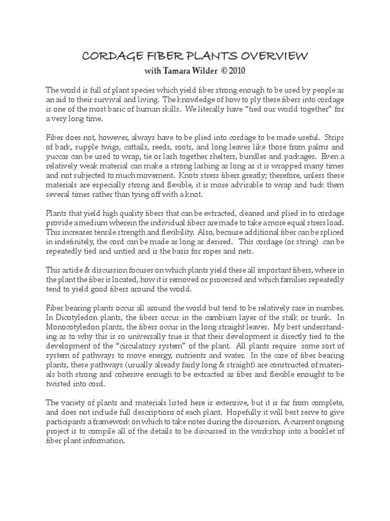 Cordage Fiber Overview For Proceedings PDF Flax Plant Stem