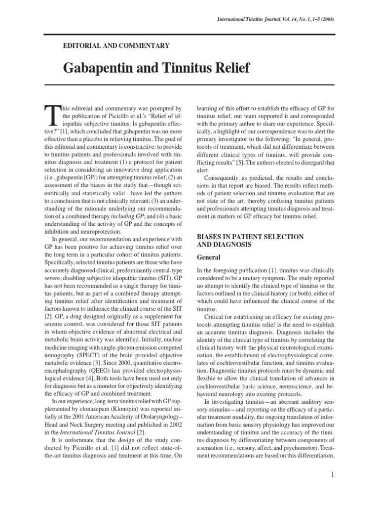 Gabapentin and Tinnitus Relief PDF Tinnitus Medical Imaging