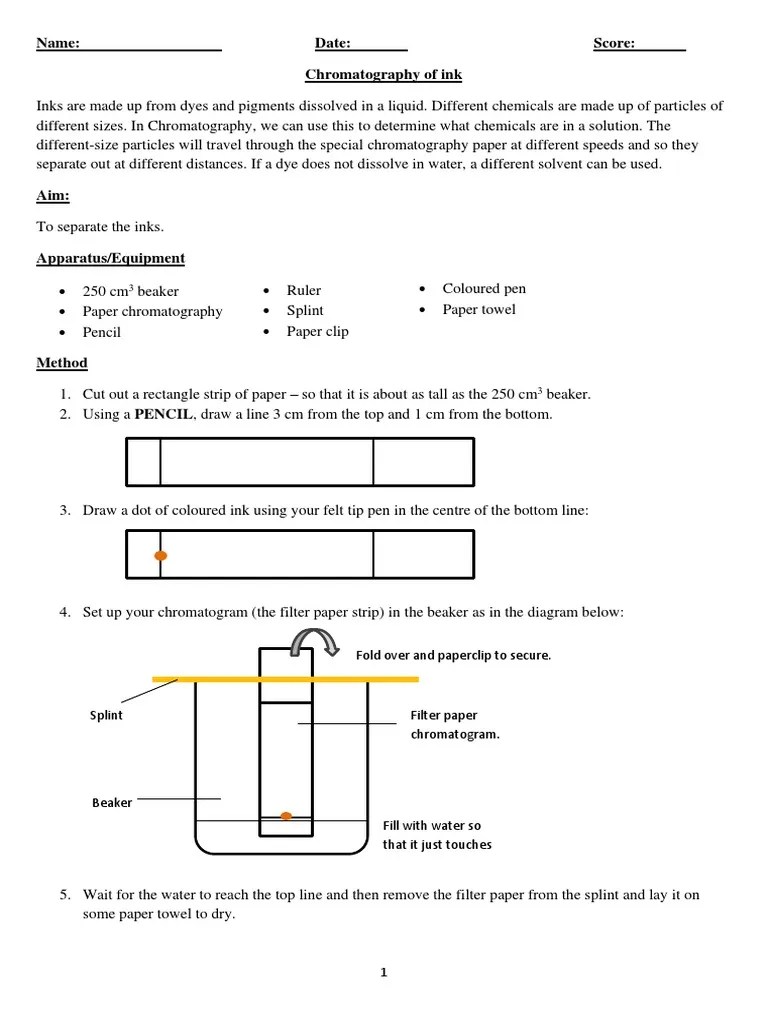 Answer KeyChromatography Worksheet PDF Chromatography Ink