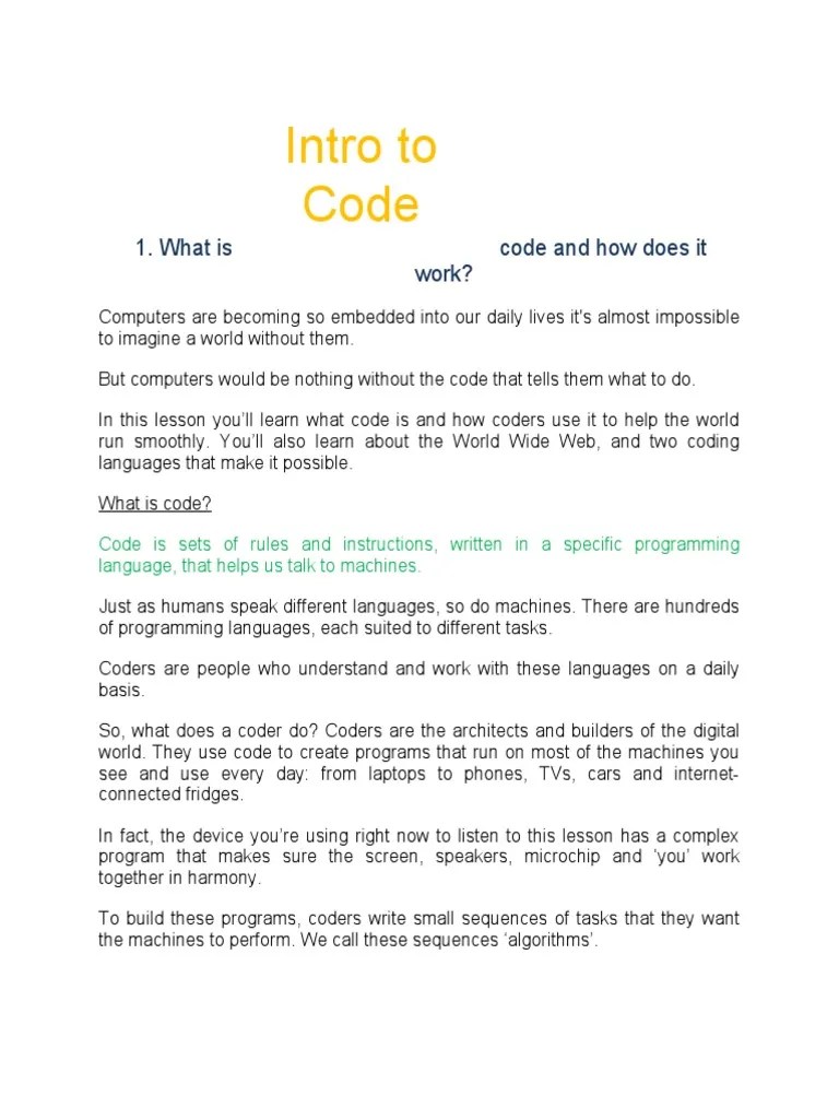 Intro To Code Download Free PDF World Wide  & 