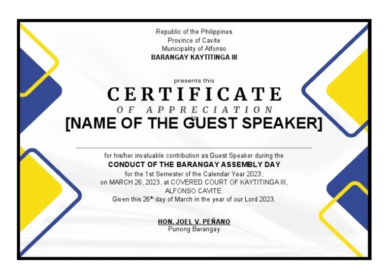 Certificate of Appreciation TO GUEST SPEAKER PDF