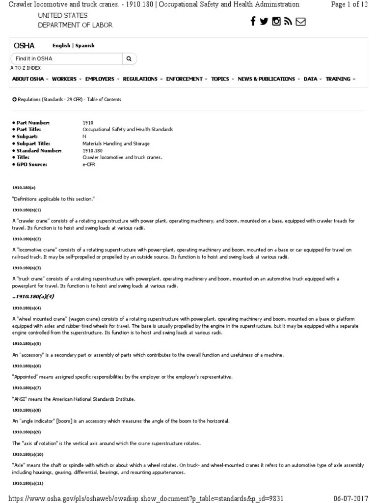 Osha 1910.180 Materials Handling and Storage PDF Crane (Machine) Axle