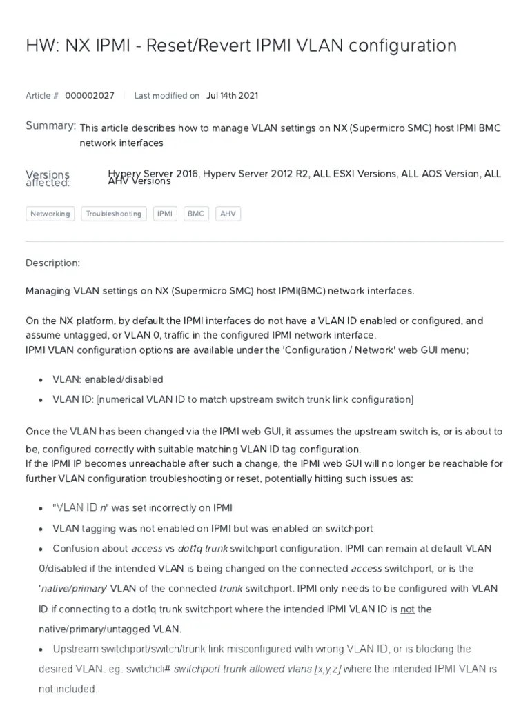 HW - NX IPMI - Reset - Revert IPMI VLAN Configuration | PDF | Computer