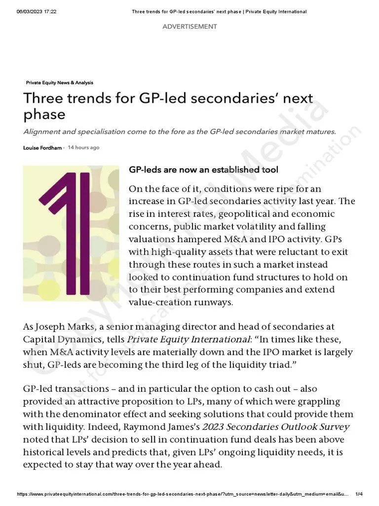 Three Trends For GPled Secondaries' Next Phase Private Equity