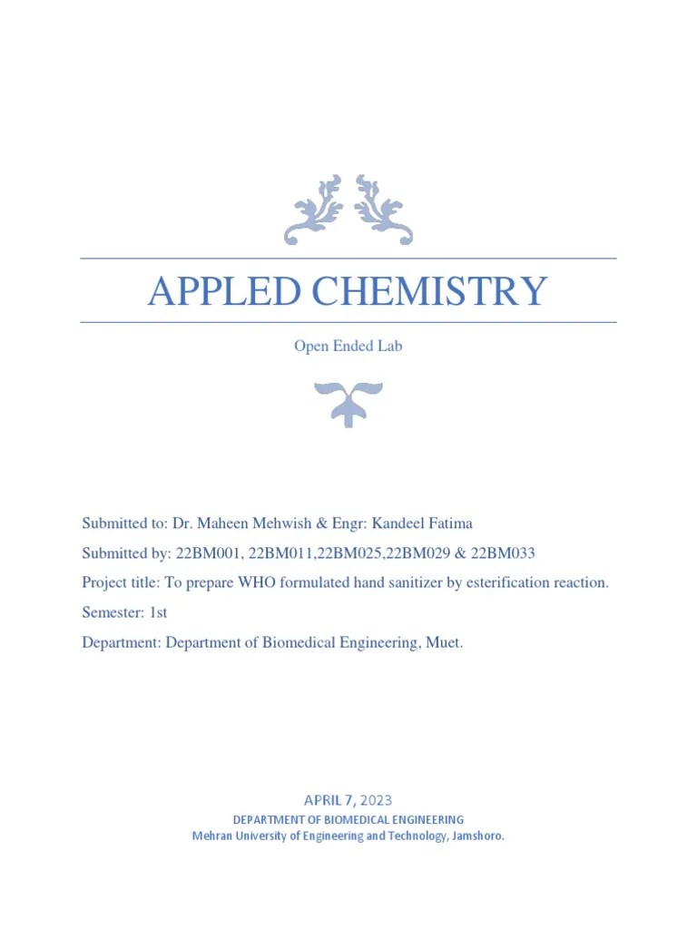 Appled Chemistry Lab Report PDF Ester Disinfectant