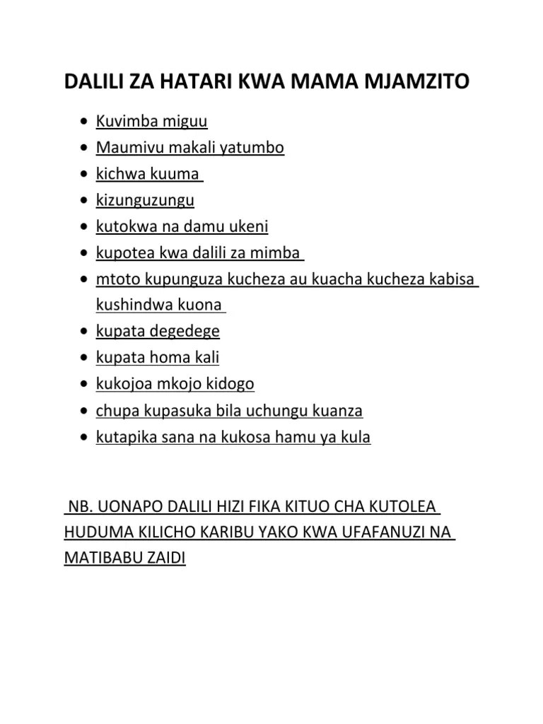 Dalili Za Hatari Kwa Mama Mjamzito PDF