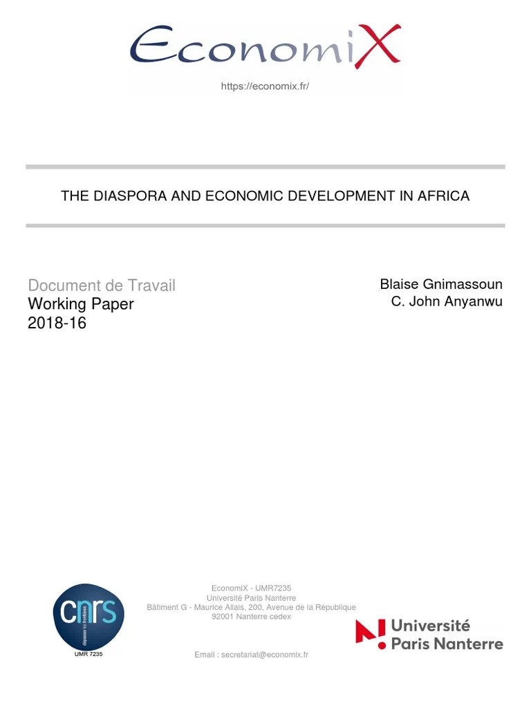Document de Travail The Diaspora and Economic Development in Africa