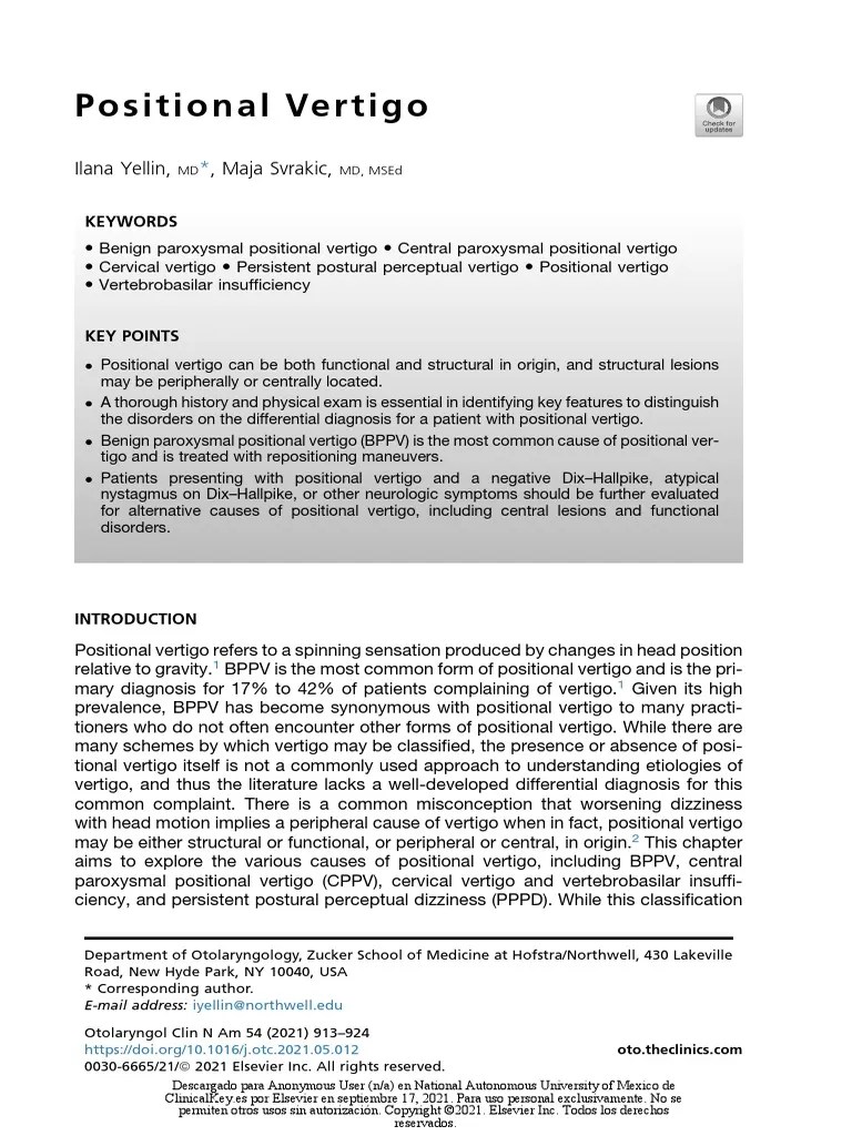Positional Vertigo PDF Vertigo Medicine