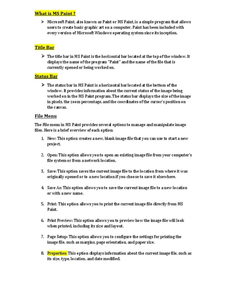 MS Paint Notes PDF Window Computer File
