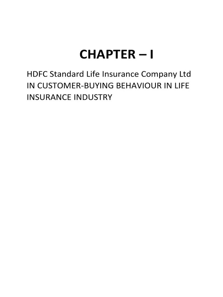 Chapter I HDFC Standard Life Insurance Company LTD in Customer