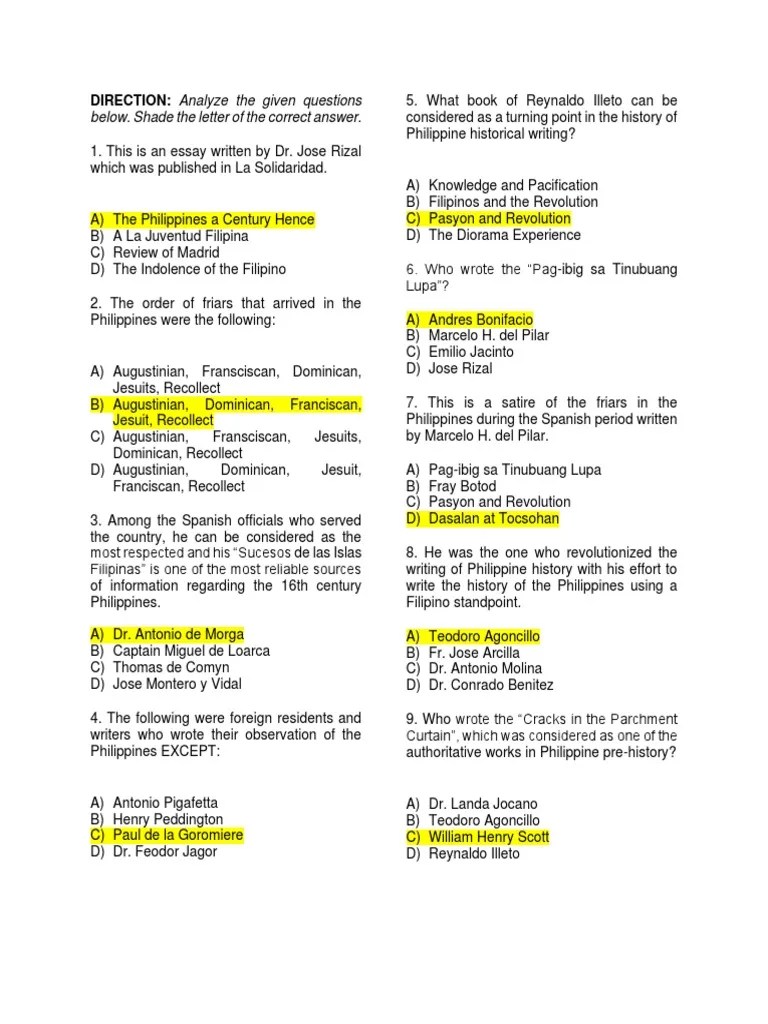 PhilippineHistoryQuestions PDF Philippines