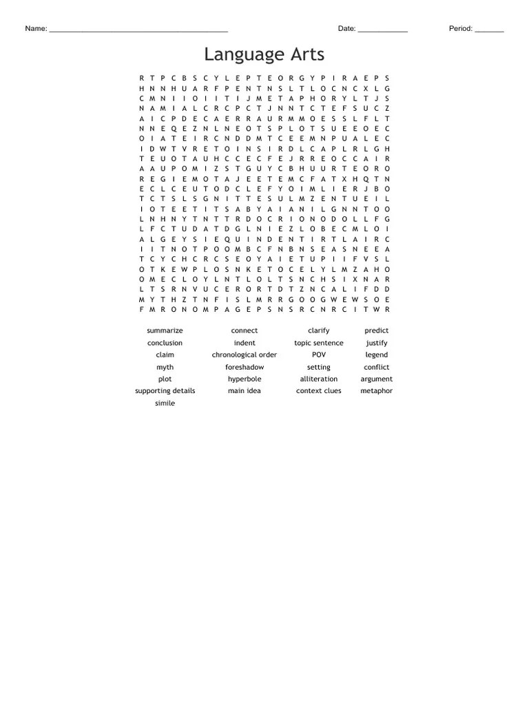 Language Arts Word Search | PDF | Linguistics | Cognition