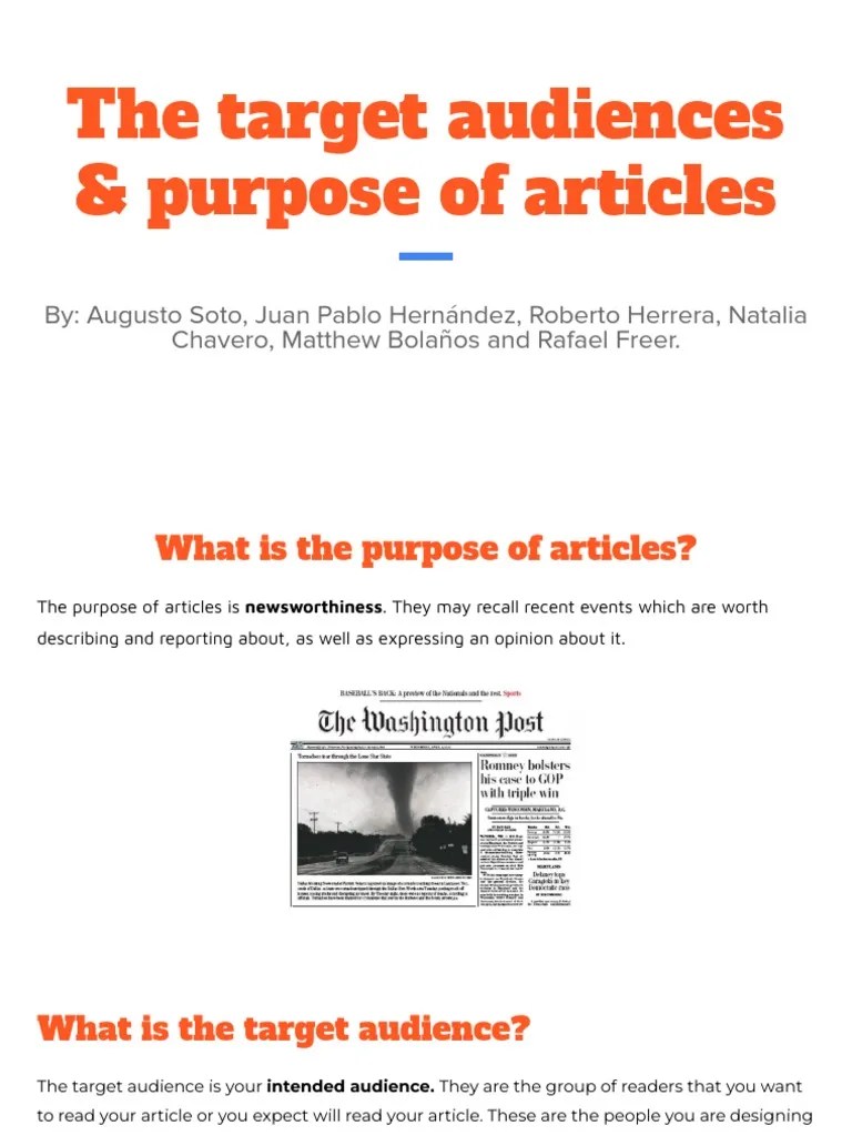 The Target Audiences & Purpose of Articles PDF Communication