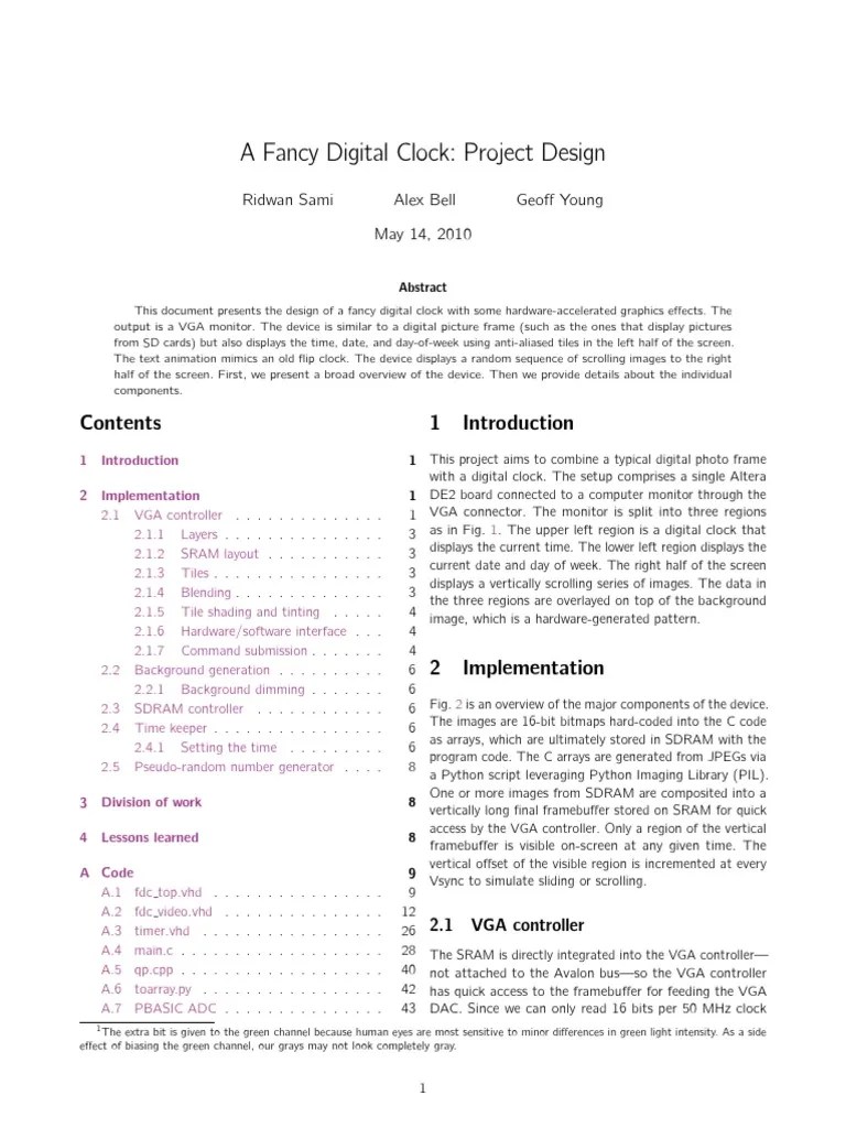 A Fancy Digital Clock Project Design Ridwan Sami Alex Bell Geoff