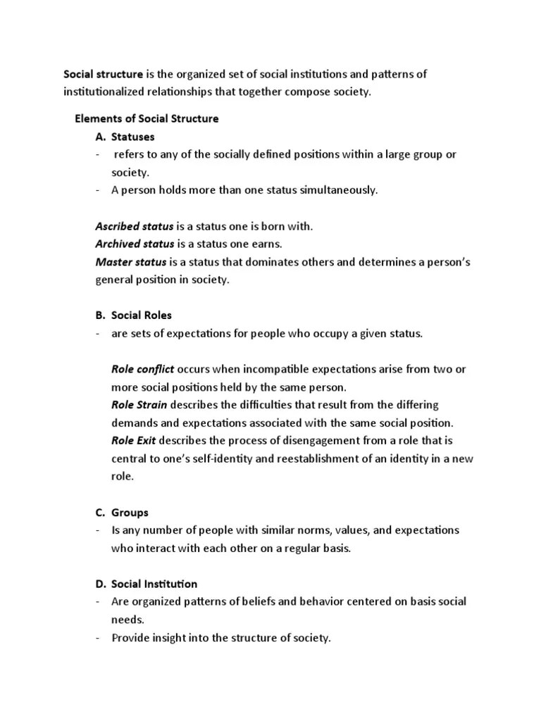 Social Structure Is The Organized Set of Social Institutions and
