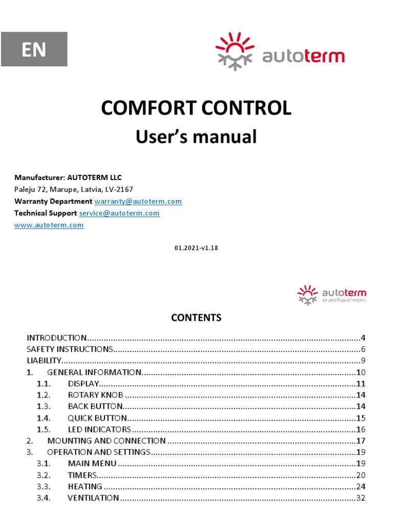 Comfort Control EN v01.2021-V1.18 A6 | PDF | Thermostat | Physical Sciences