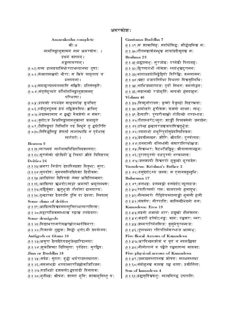 Amarakosha 1 Shlokas PDF