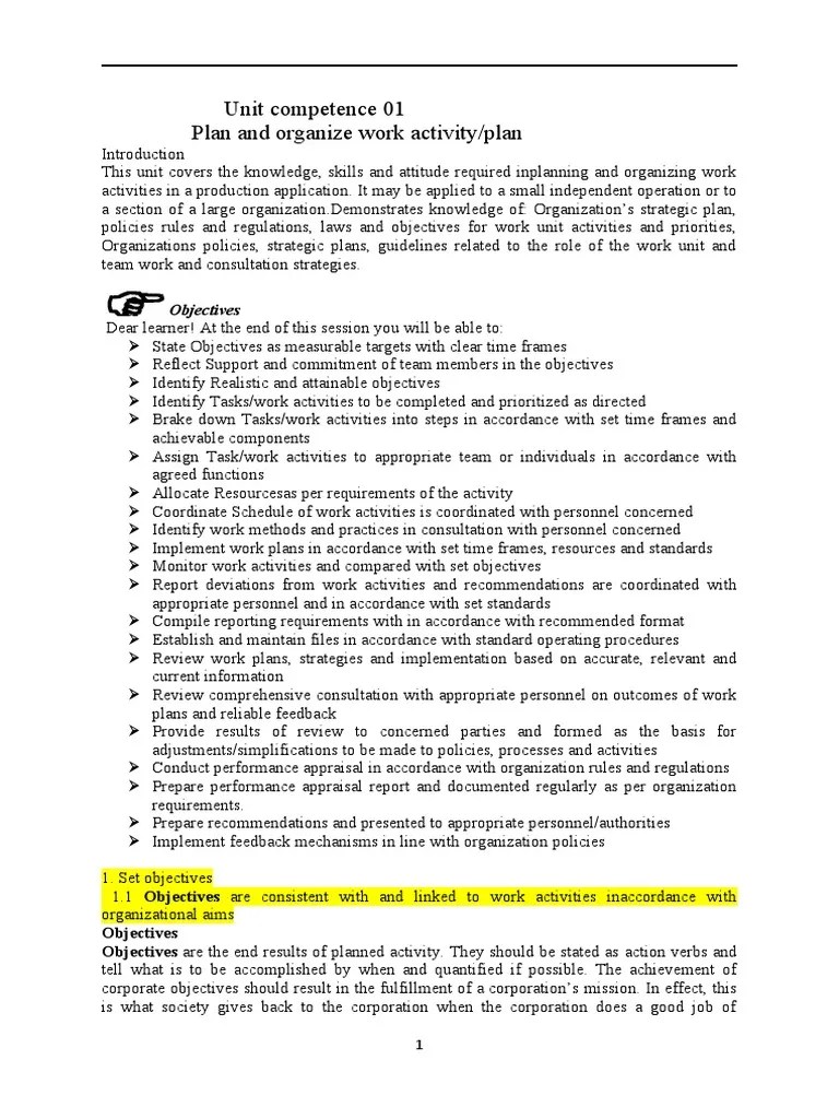 17 Plan and Organize Work Activities Last PDF Project Management