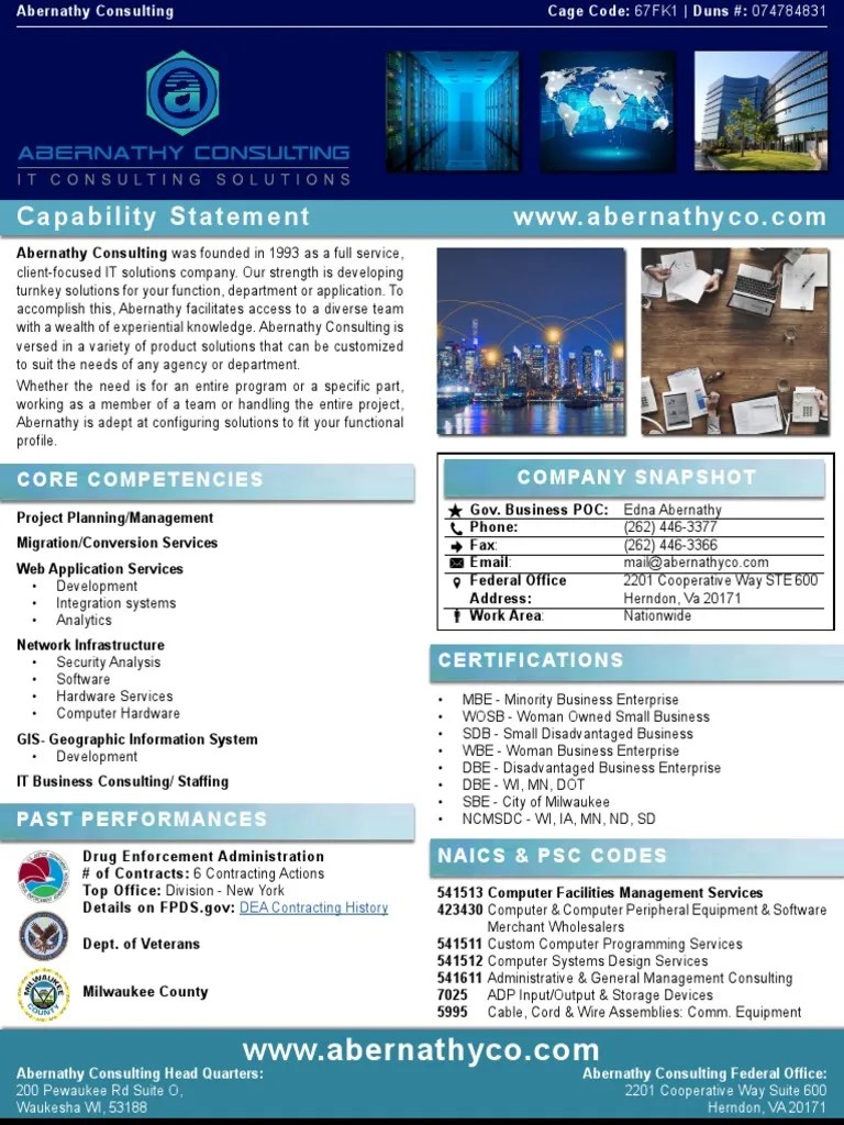 Abernathy Consulting Capabilities Statement PDF Systems Engineering