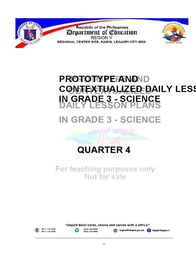 Prototype and Contextualized Daily Lesson Plans in Grade 3 Science