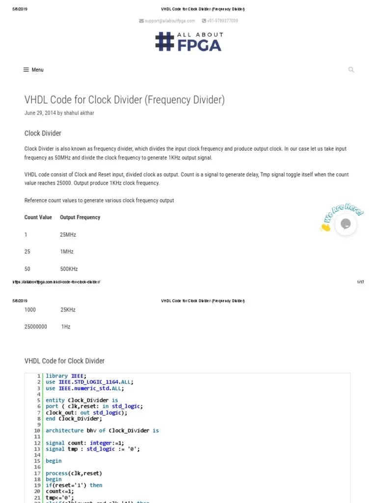 VHDL Code For Clock Divider (Frequency Divider) PDF Vhdl Field