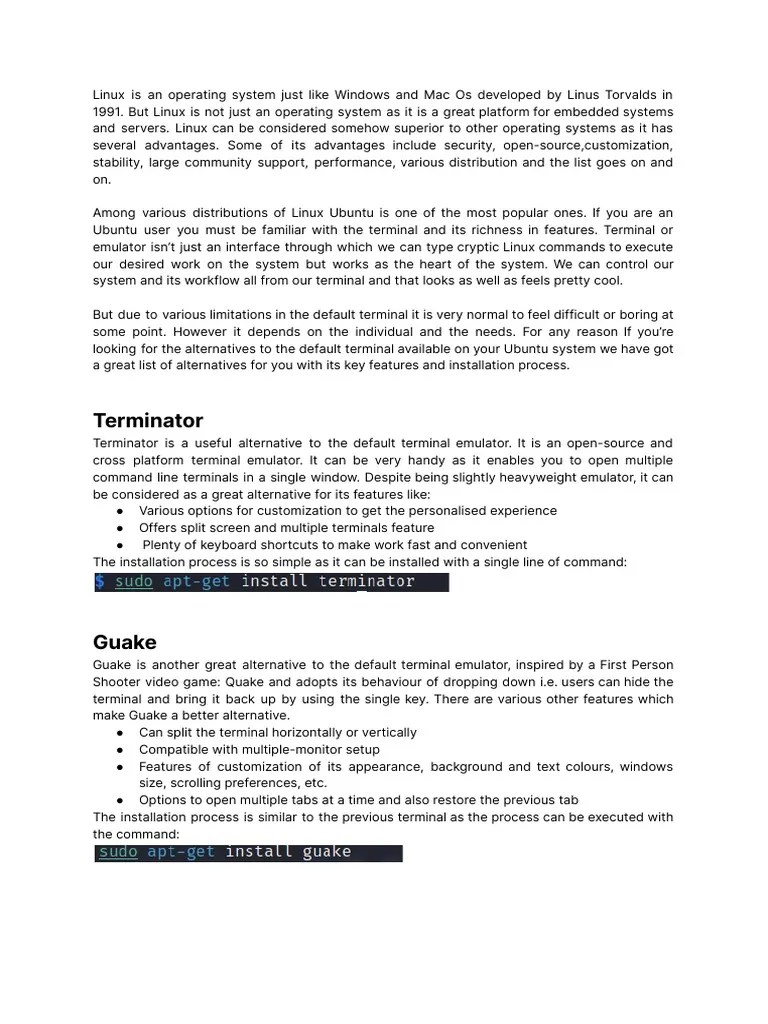 Best Terminal Alternatives For Ubuntu PDF Linux Operating System