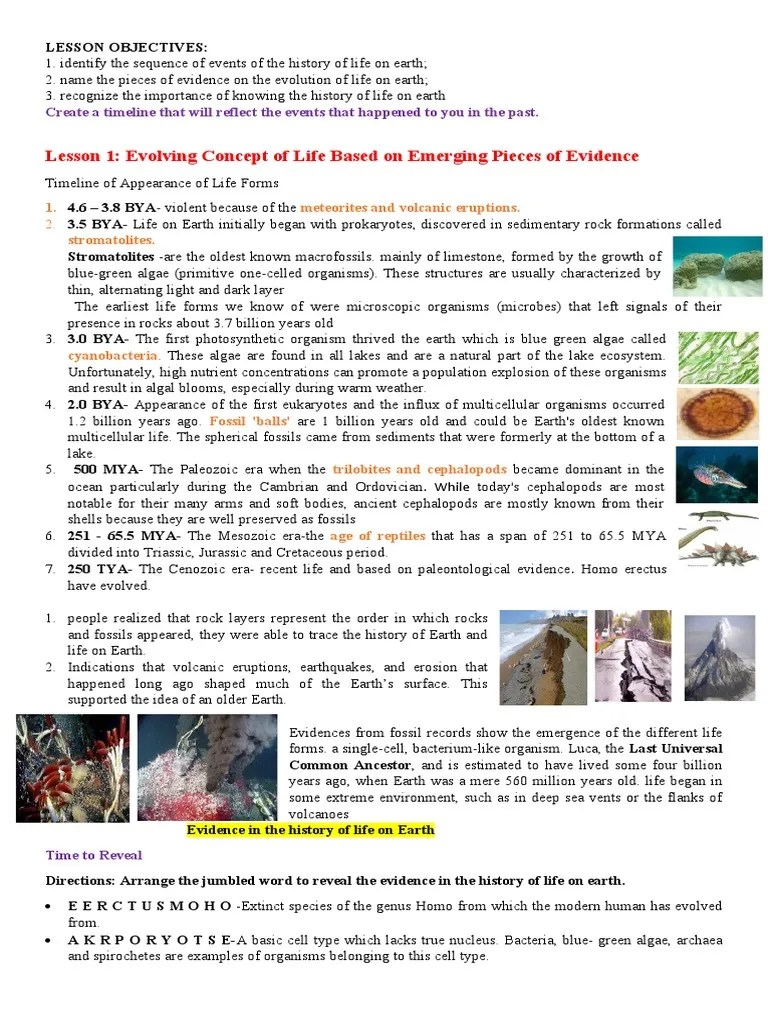 LESSON 1 Evolving Concept of Life Based On Emerging Pieces of Evidence