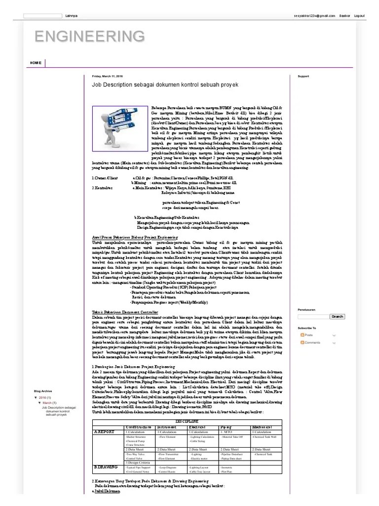 ENGINEERING Job Description Sebagai Dokumen Kontrol Sebuah Proyek PDF