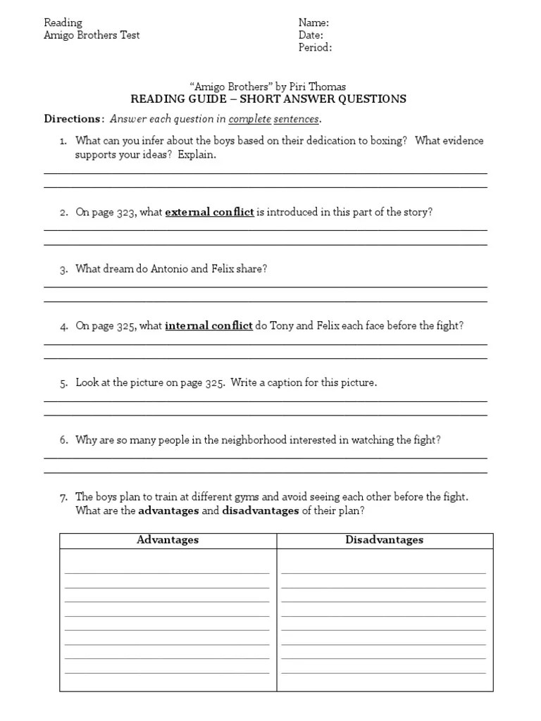 Amigo Brothers Comp Questions | PDF