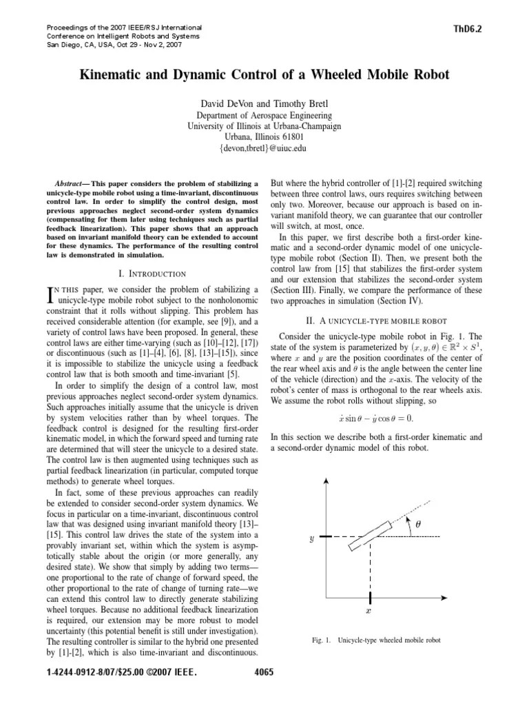 Unicycle Dynamics PDF Control Theory Kinematics