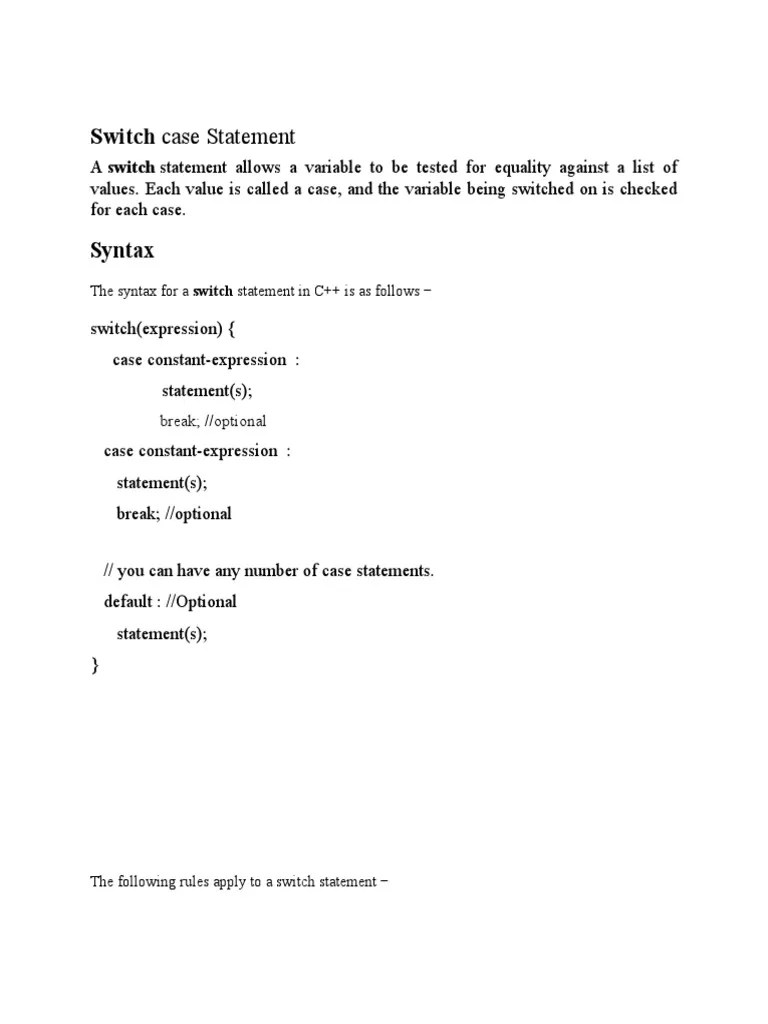 Switch Statement PDF Control Flow Programming Paradigms