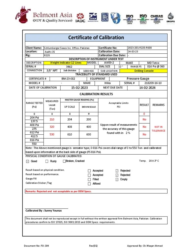 Calibration Certificate of Weight Indicator PDF Calibration Science