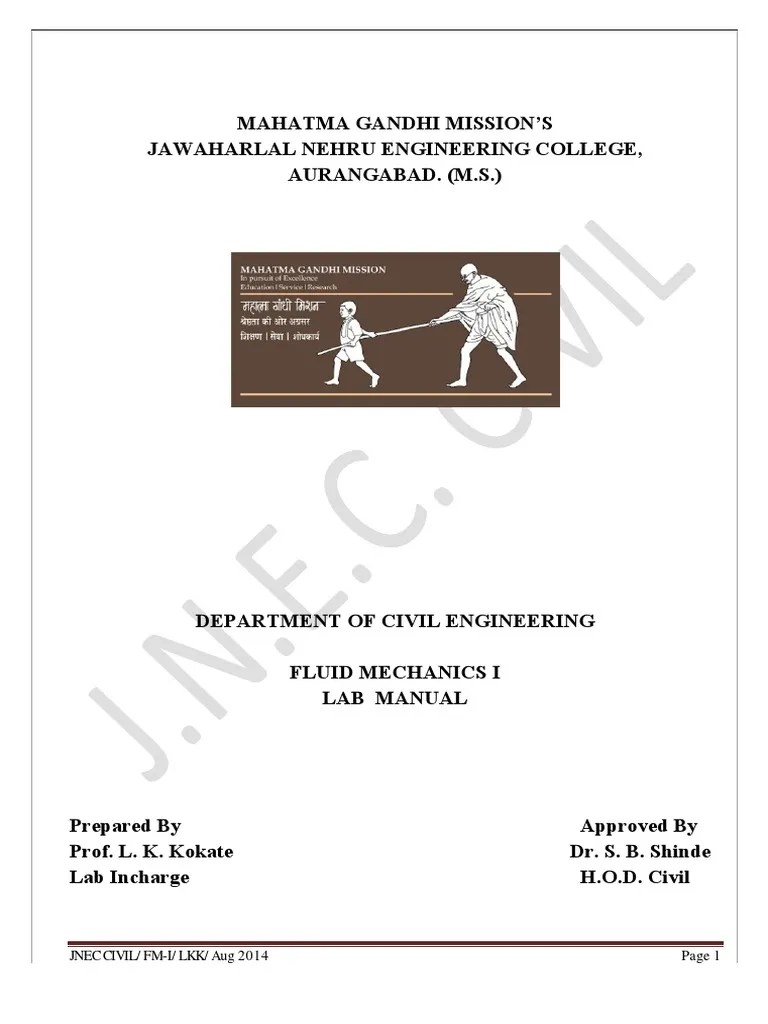 Fluid Mechanics I Lab Manual PDF Flow Measurement Engineering