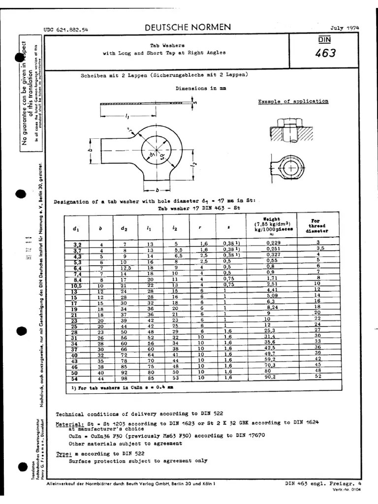 DIN 463 (Tab Washer) PDF