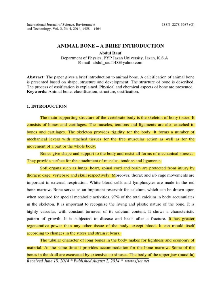 Classification, Physical Properties and Structure of Bones PDF Bone Skeleton
