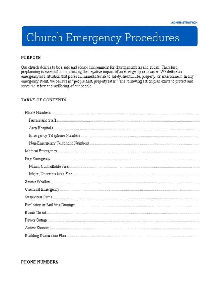 Church Emergency Procedures PDF Emergency Securities