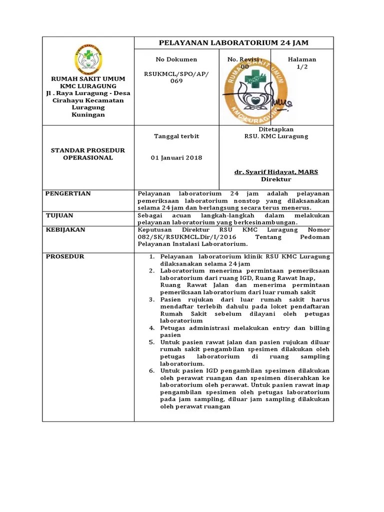 SPO Pelayanan Lab 24 Jam PDF