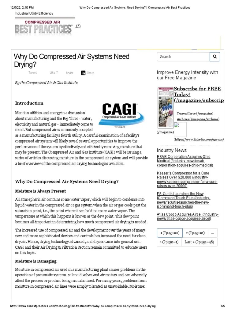 Why Do Compressed Air Systems Need Drying Compressed Air Best