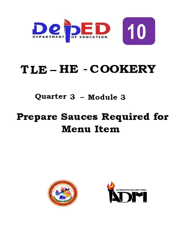 T LE HE C Ookery Prepare Sauces Required For Menu Item PDF