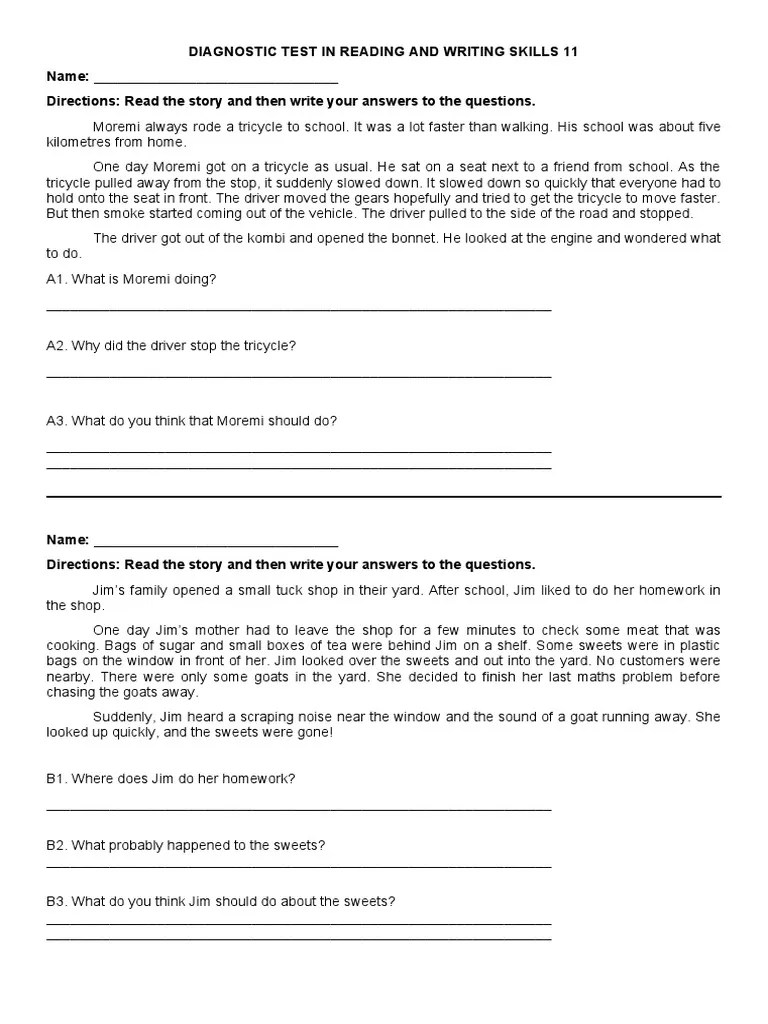 Diagnostic Test in Reading and Writing Skills 11 PDF