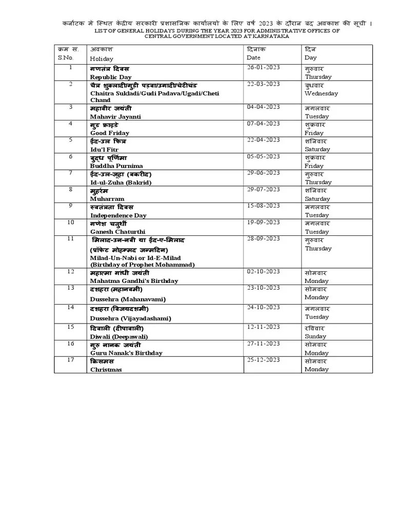 Holiday List 2021 PDF