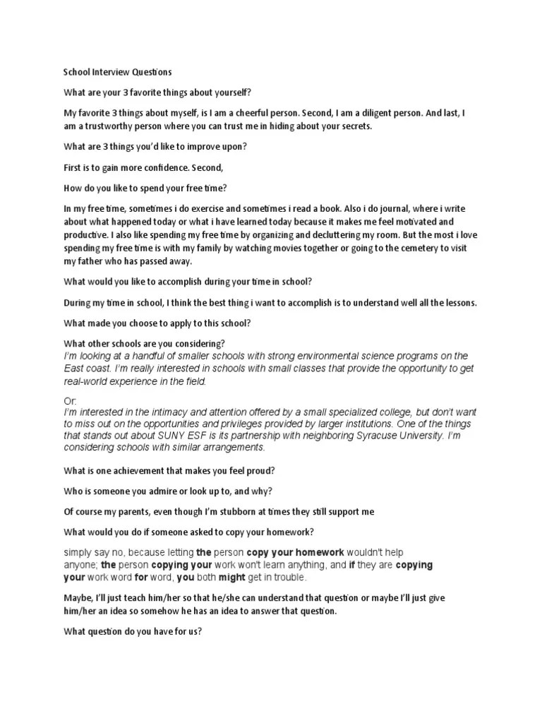 School Interview Questions PDF
