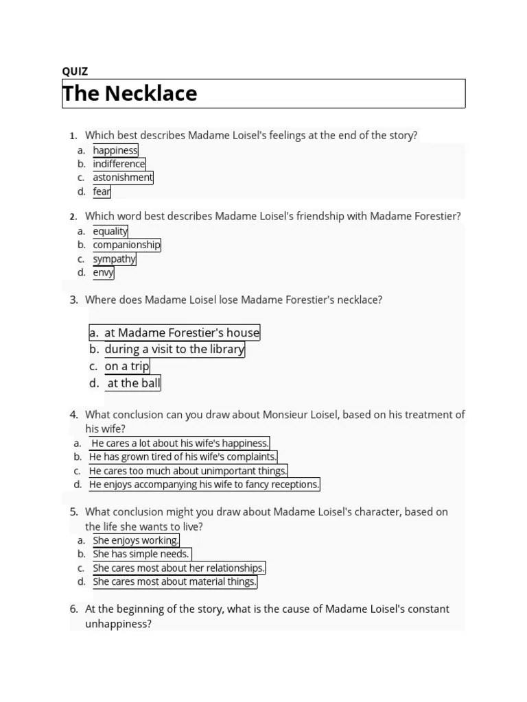 The Necklace Quiz PDF