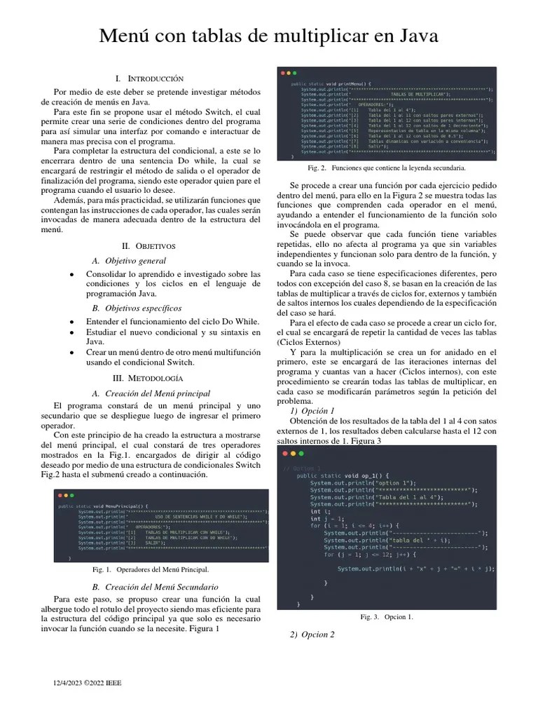 Tablas de Multiplicar en Java PDF Java (lenguaje de programación) Menú