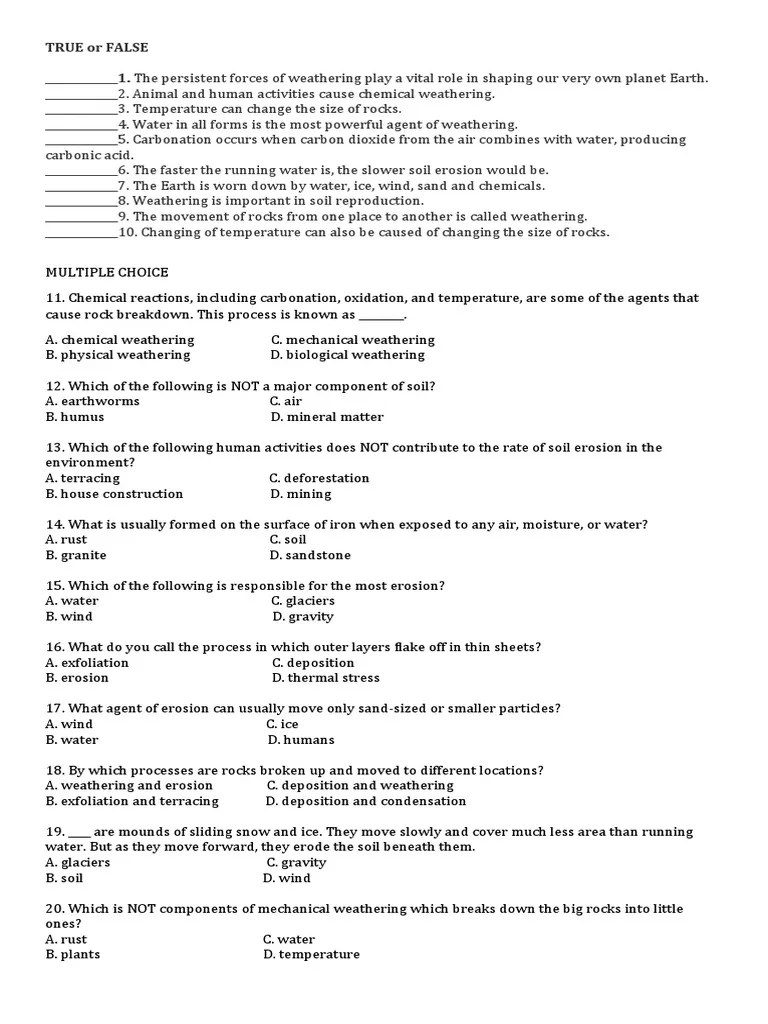 Science Quiz PDF Weathering Soil