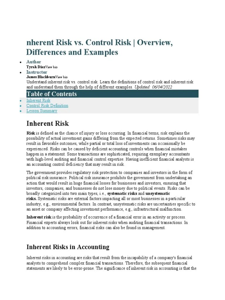 Nherent Risk vs. Control Risk Overview, Differences and Examples