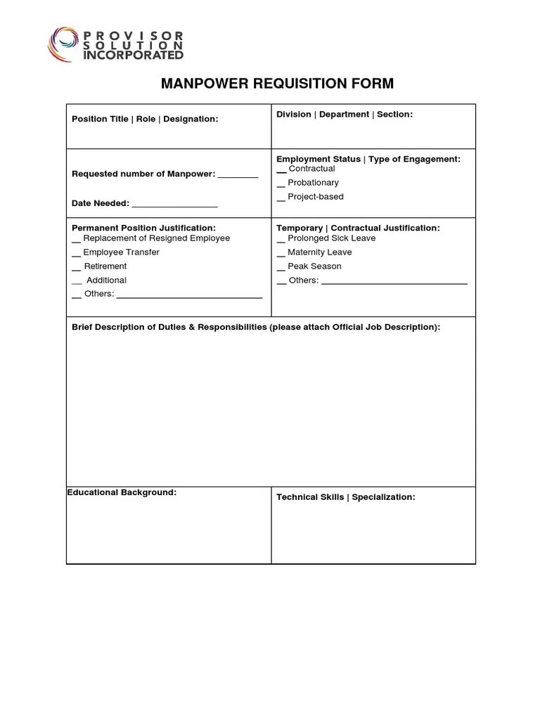 Manpower Requisition Form MRF PDF