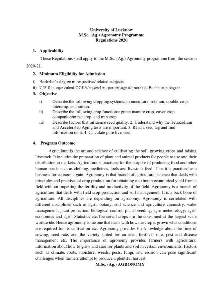 M.Sc. (Ag.) Agronomy (F&F) Syllabus PDF Agriculture Soil