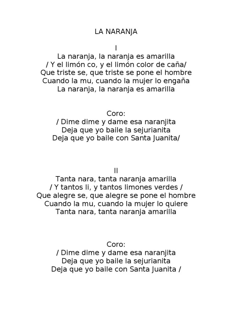 Letra Cancion LA NARANJA